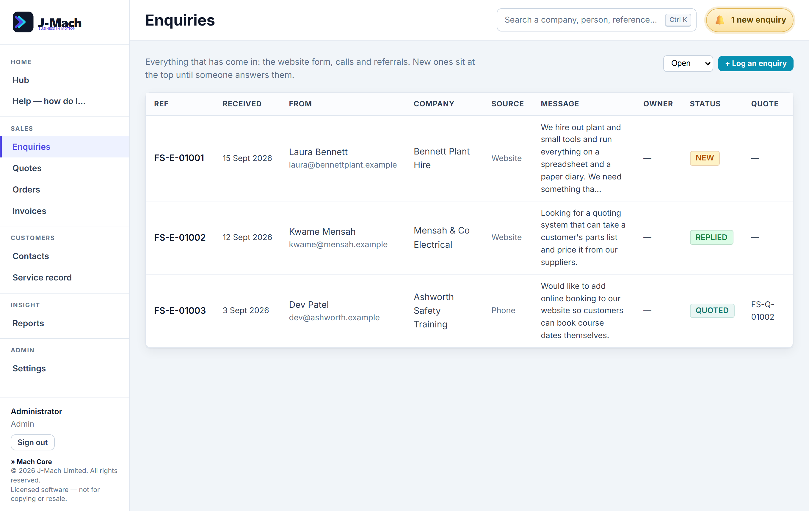Enquiries in Mach Core