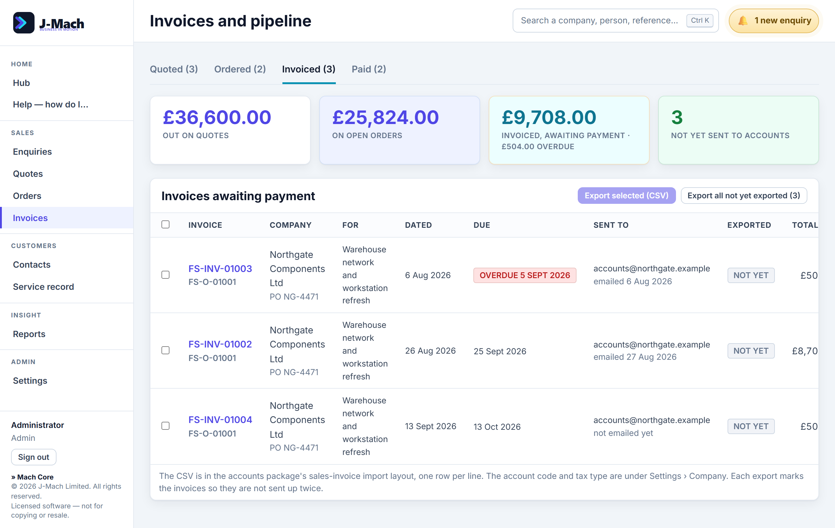 Invoices in Mach Core