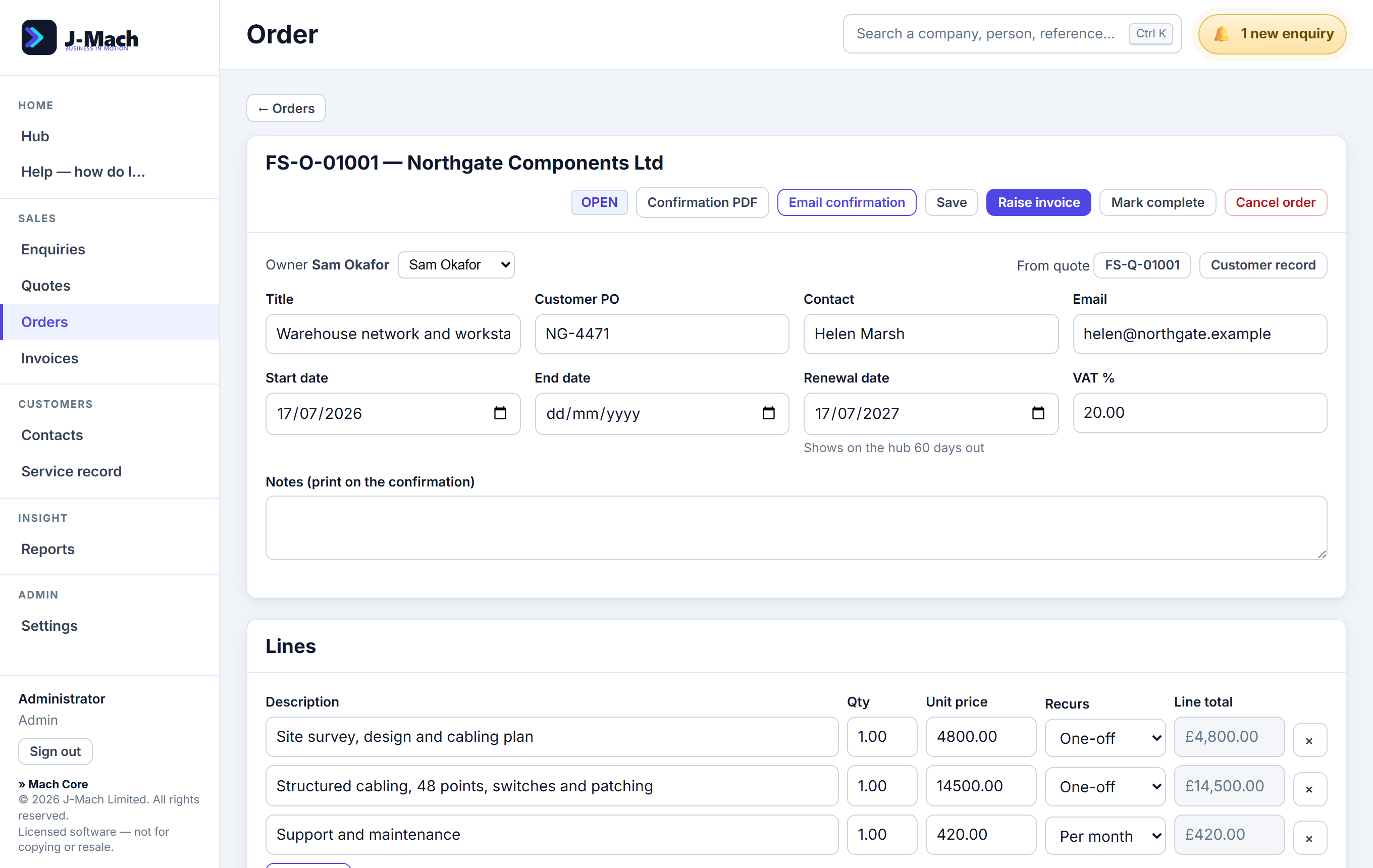 Orders in Mach Core