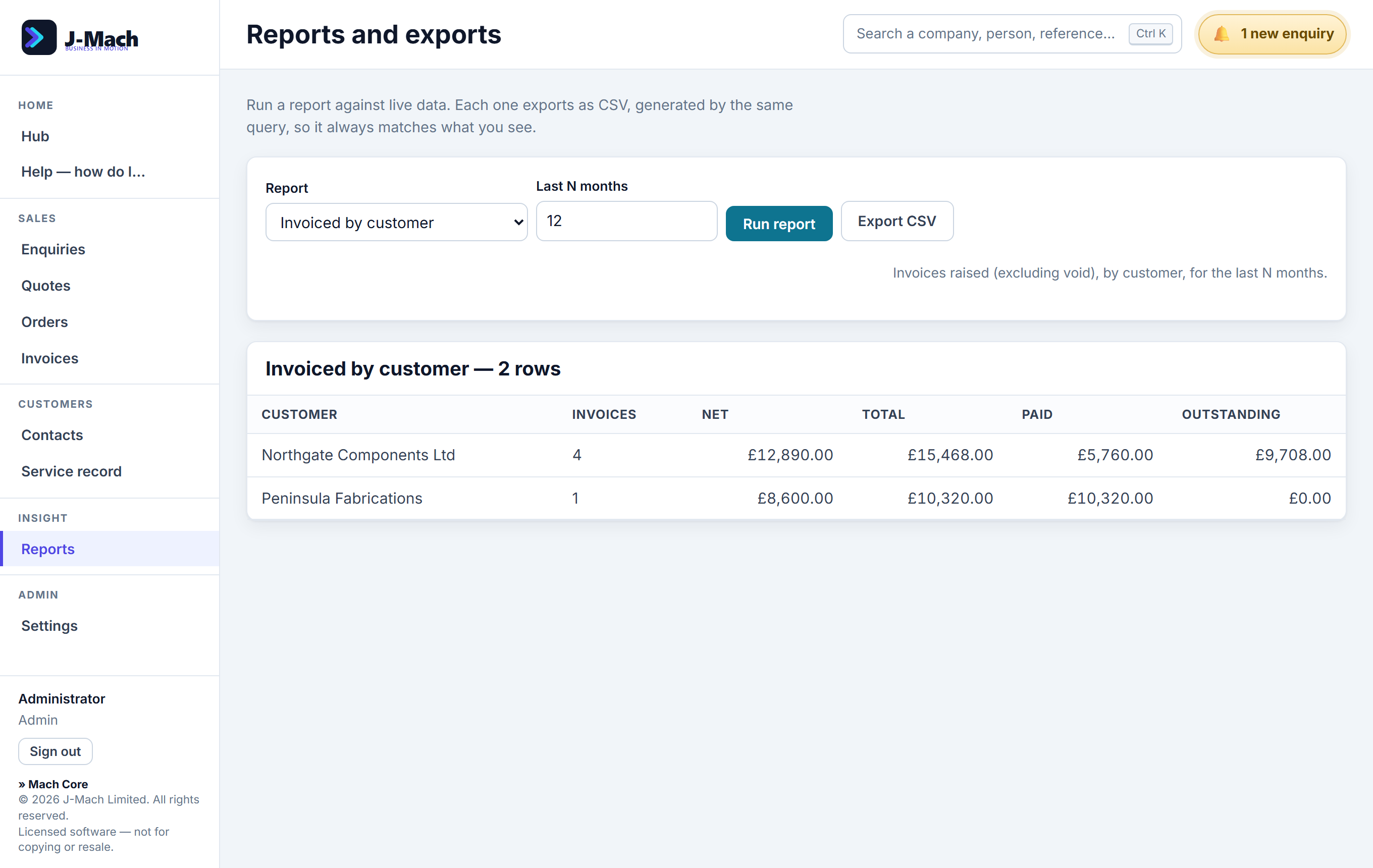 Reports in Mach Core